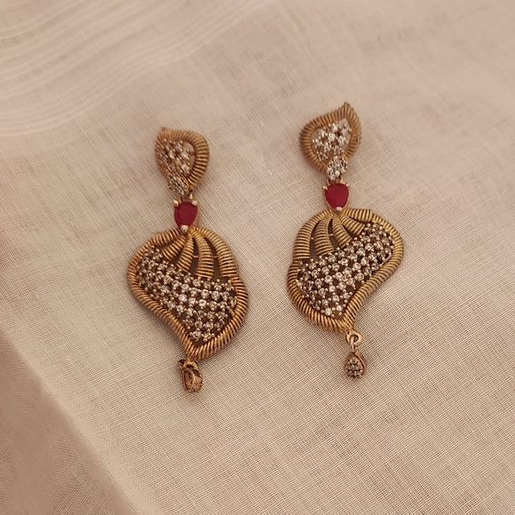 Vintage Faux Ruby and Diamond Stud-Dangle Earrings - Picture 3 of 17